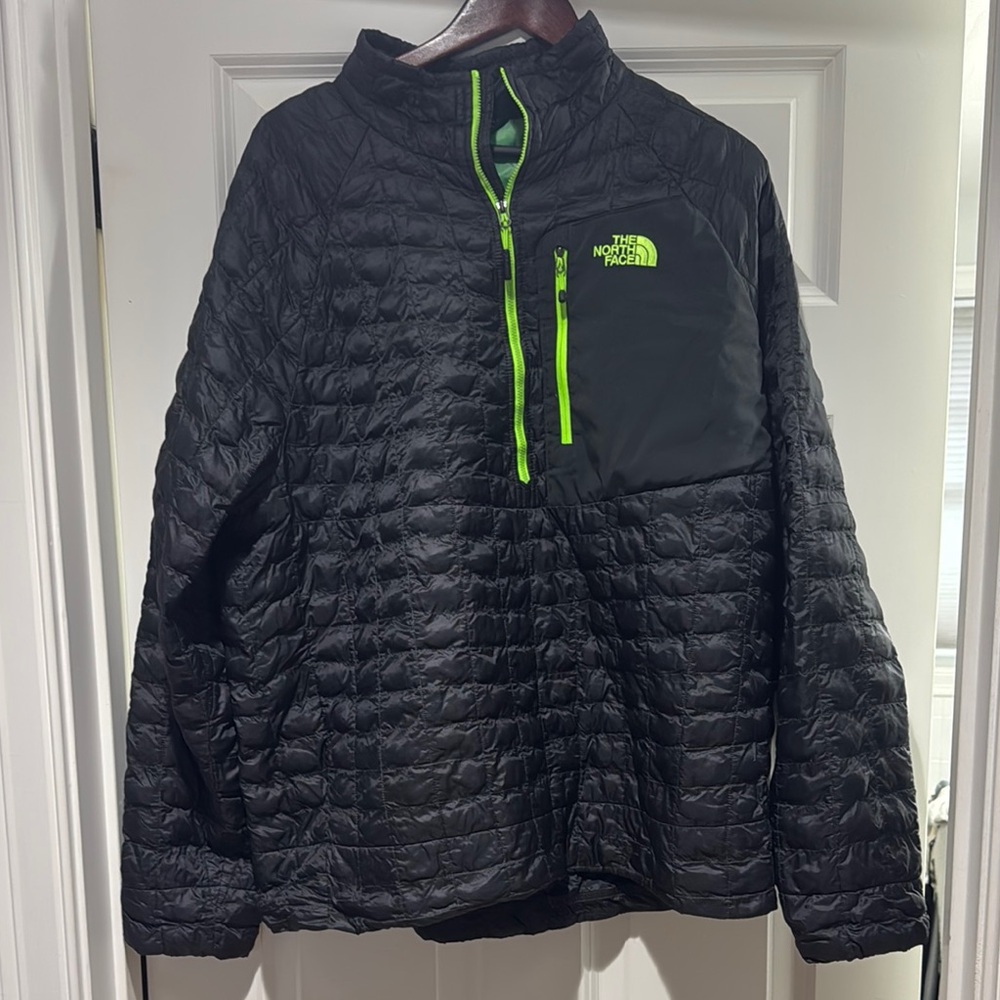 The North Face Men's Black Puffer with Neon Green Zipper